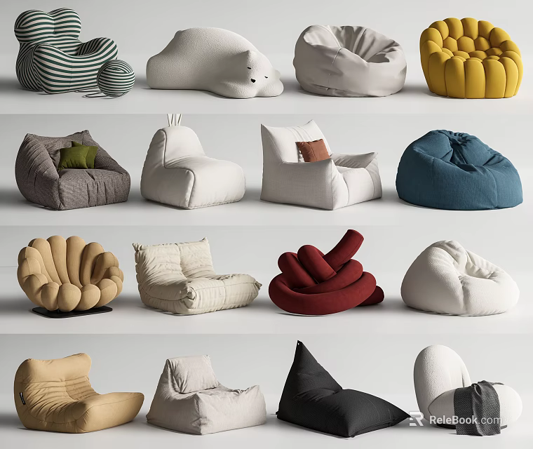 Soft Comfortable Bean Bag Chairs In Various Styles And Multiple Color Choices 3d model 