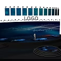 Modern Stage With Person Standing Center Large LED Screen Blue Lights LOGO And Circular Platform