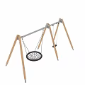 Outdoor Garden Ornament With Wooden Frame Circular Net Swing And Flat Seat Swing