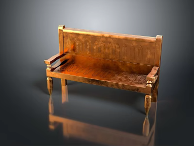 Copper Colored Metal Public Bench With Armrests Intricate Backrest And Elegant Legs 3d model