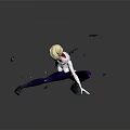 Blonde Female Game Movie Character Crouching On Ice With Splashing Shards And Cracked Surface Patterns