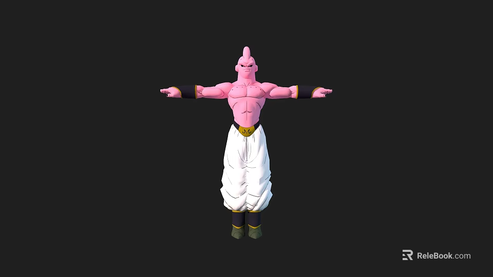 Pink Skinned Character Creature With Outstretched Arms Wearing White Pants And Yellow Belt 3d model 