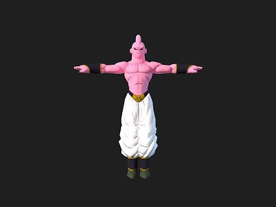 Pink Skinned Character Creature With Outstretched Arms Wearing White Pants And Yellow Belt 3d model