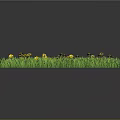 Lush Circular Green Grass With Bright Yellow Flowers On Dark Background