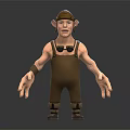 3D Cartoon Character Wearing Brown Overalls Cap Big Ears And Headphones
