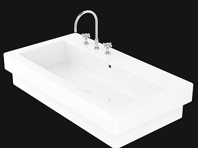 Modern White Rectangular Washbasin With Chrome Faucet And Dual Handles 3d model