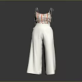 Women's Plaid Camisole And White Wide Leg Pants Casual Clothing Set