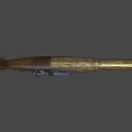 Antique Pistol With Wooden Stock And Engraved Metal Components And Brass Parts