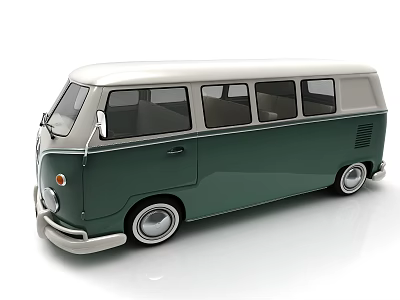 Vintage Green And White Bus With Classic Design Multiple Windows And Silver Wheels 3d model