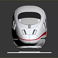 Detailed White High Speed Train Scale Model On Railway Track Display With Red Stripes
