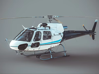 White Helicopter With Blue Stripe Modern Rotor Design Exterior Studio Background 3d model