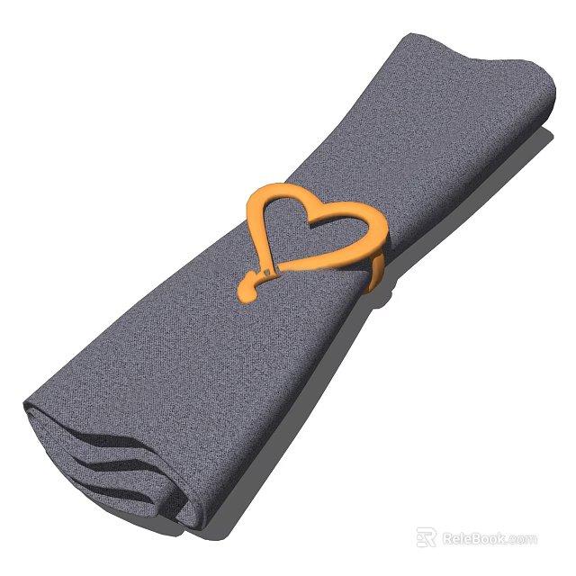 Tableware Set With Gray Napkin And Orange Heart Shaped Napkin Ring 3d model