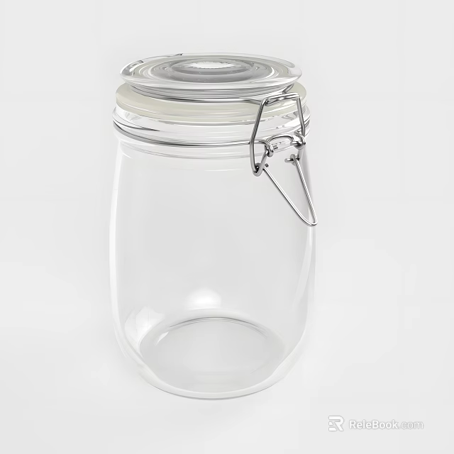 Transparent Glass Storage Jar With Metal Clasp Lid For Kitchen Organization 3d model 