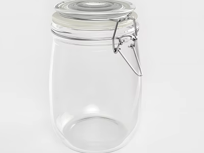 Transparent Glass Storage Jar With Metal Clasp Lid For Kitchen Organization 3d model