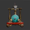 Vintage Mechanical Model With Brass Parts Green Cylinder Red Base And Funnel