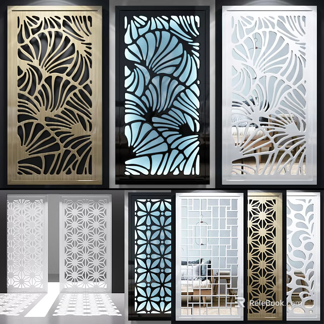 Stylish Room Dividers Featuring Geometric And Floral Patterns In Multiple Colors 3d model