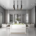 Modern Real Estate Sales Center Entrance With Glass Doors And Interior