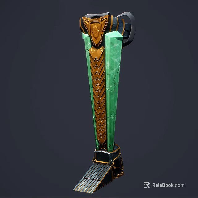 Fantasy Warrior Wielding Ornate Gold Green Spear Against Mythical Creature 3d model 