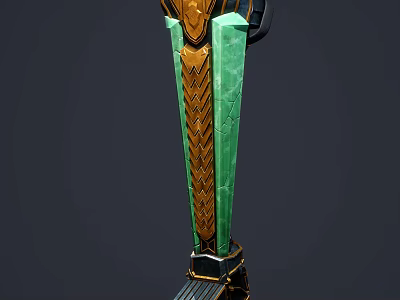 Fantasy Warrior Wielding Ornate Gold Green Spear Against Mythical Creature 3d model