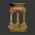 Classical Decorative Pedestal With Columns Round Top Ivy Decorations And Bucket Chain