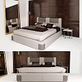 Modern Double Bed With Upholstered Headboard Wooden Wall And Nightstand In Bedroom