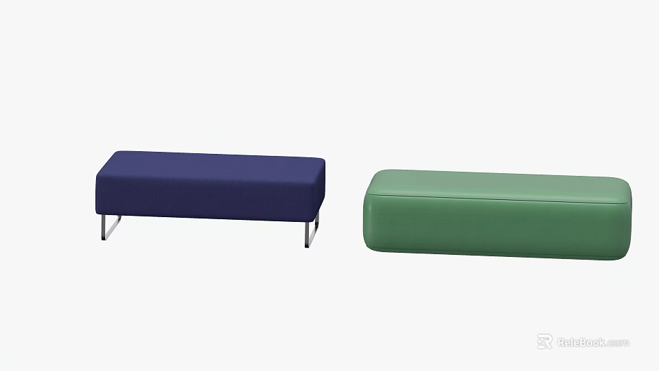 Modern Upholstered Sofa Bench With Blue Green Fabric And Metal Legs 3d model 