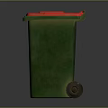 Green Recycling Waste Bin With Red Lid And Wheels For Home Use
