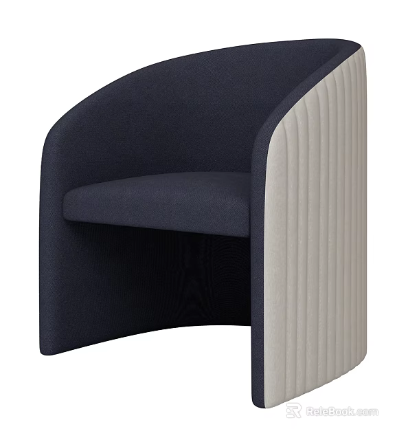 Navy Blue Single Sofa With Beige Ribbed Side Panels And Curved Armrest Design 3d model