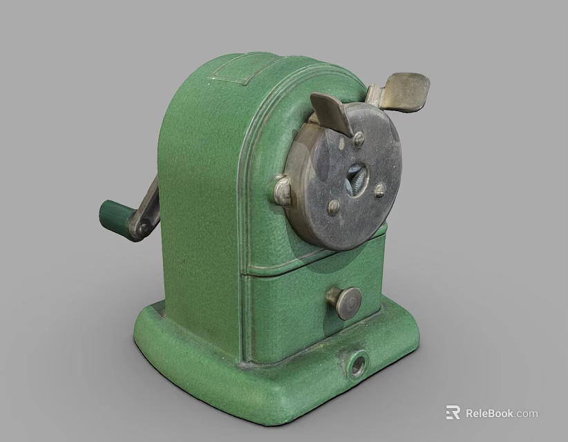 Green Vintage Manual Pencil Sharpener With Metal Body And Hand Crank 3d model 