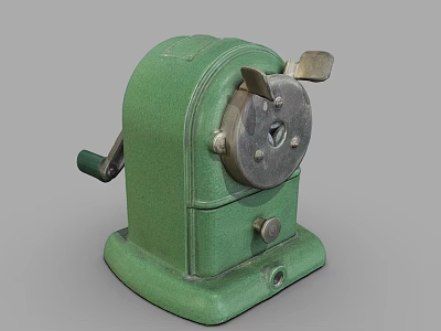 Green Vintage Manual Pencil Sharpener With Metal Body And Hand Crank 3d model
