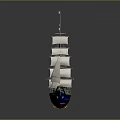 Modern Sailing Ship With White Sails Blue Hull And Green Deck Design