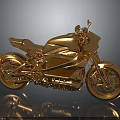 Golden Modern Motorcycle With Sleek Design And Reflective Surface On Dark Background