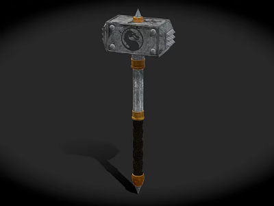 Medieval Fantasy Weapon Hammer With Metal Riveted Head And Wooden Braided Handle Featuring Decorative Symbol 3d model