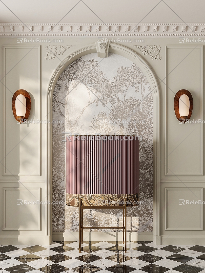 French Dopamine Entrance Cabinet Decorative Cabinet High Cabinet Side Cabinet Wall Lamp Background Wall 3d model