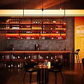 Modern Bar Interior With Illuminated Shelves Bottles Counter And Leather Chairs