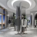 Modern Sleek Clothing Store Interior Design With Metallic Finish Fashion Racks And Artistic Mannequins