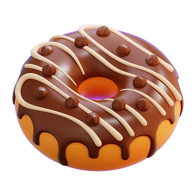 Sweet Donut With Dripping Chocolate Frosting White Drizzle And Chocolate Chips 3d model