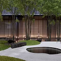 Japanese Zen Courtyard Garden With Tall Trees Serene Pond And Wooden Lattice Screens