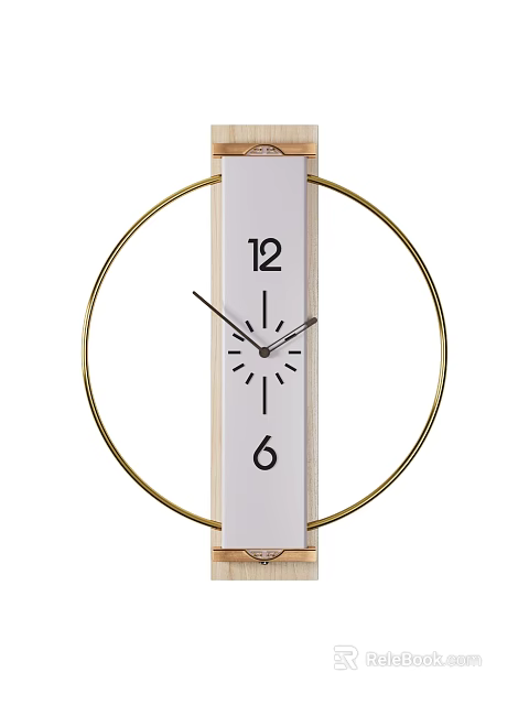 Minimalist Wall Clock With Golden Circular Frame And White Rectangular Face 3d model 