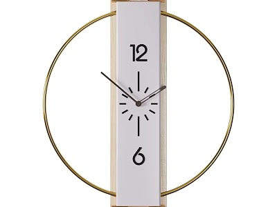 Minimalist Wall Clock With Golden Circular Frame And White Rectangular Face 3d model