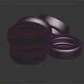 Stacked Car Tires Display With Shiny Surface And Textured Design Details