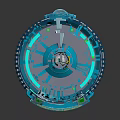 Futuristic Blue Teleportation Booth With Neon Lights Spiral Antenna And Control Screen