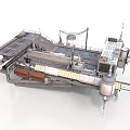 Futuristic Industrial Mechanical Structure With Metal Platforms Pipes And Glass Panels