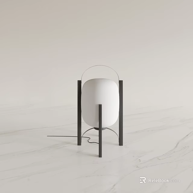 Modern Minimalist White Table Lamp With Black Metal Stand And Round Shade On Marble Surface 3d model 
