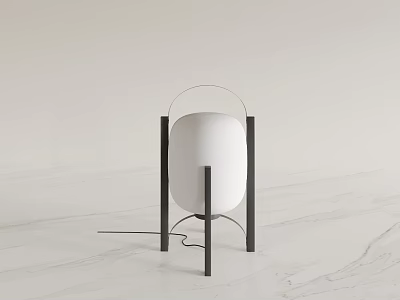 Modern Minimalist White Table Lamp With Black Metal Stand And Round Shade On Marble Surface 3d model
