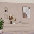Modern Wall Decorative Ornament Set With Arched Niches Abstract Art Pampas Grass And Green Plant