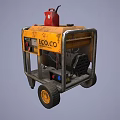 Industrial Equipment Yellow Generator With Red Fuel Tank Metal Frame And Wheels