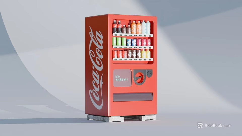 Red Coca-Cola Refrigerated Vending Machine With Multiple Shelves And Various Energy Drinks 3d model 