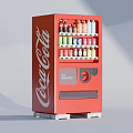 Red Coca-Cola Refrigerated Vending Machine With Multiple Shelves And Various Energy Drinks 3d model