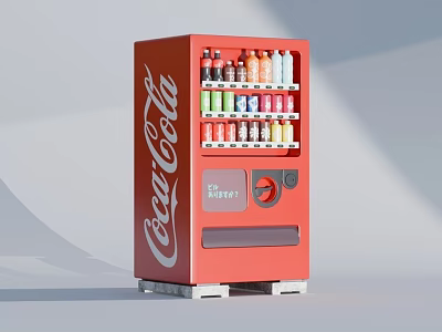 Red Coca-Cola Refrigerated Vending Machine With Multiple Shelves And Various Energy Drinks 3d model
